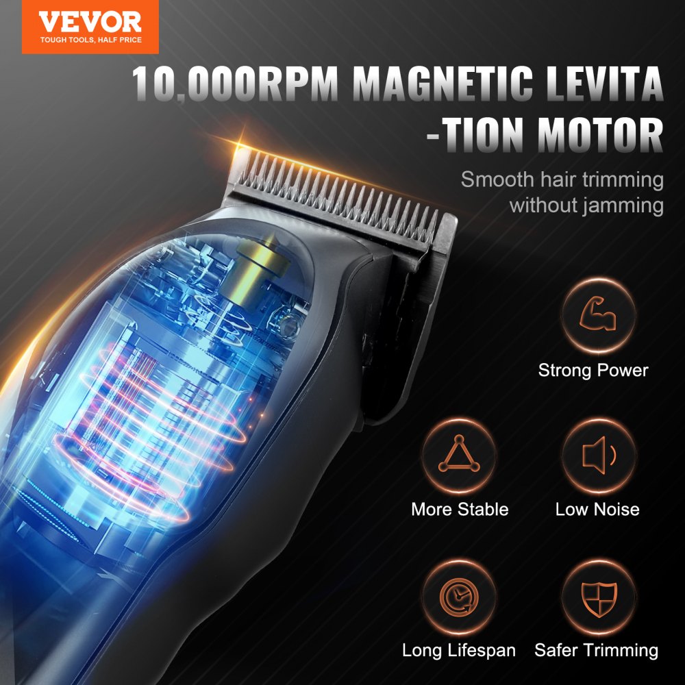 VEVOR Hair Clipper for Men with Magnetic Motor 10000RPM, Cordless Barber Clipper with DLC Fade Blade, Men's Hair Cutting Grooming Kit with 8 Guide Combs for Home Barber, Ideal Gift for Man