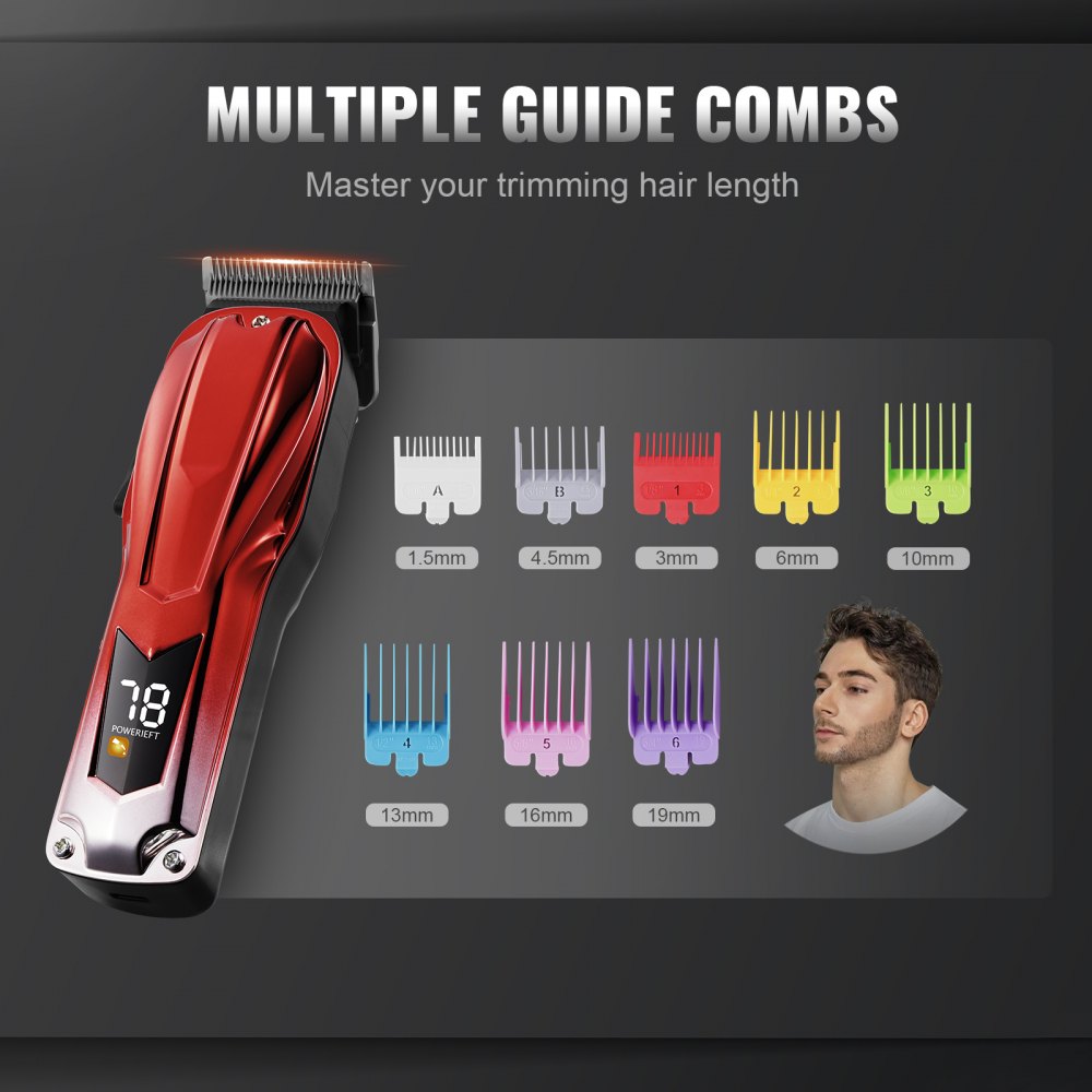 VEVOR Professional Hair Clipper for Men, Cordless Barber Clipper with 6800RPM Brushless Motor & LED Display, Men's Hair Cutting Grooming Kit with 8 Guide Combs for Home Barber, Ideal Gift for Husband