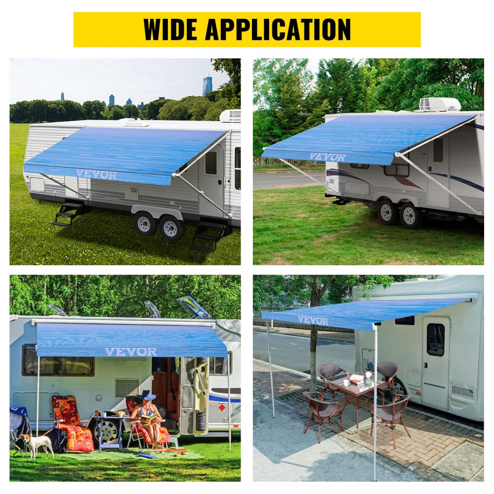 VEVOR RV Awning 20\' Camper Awning Fabric, Trailer Awning Canopy Patio Camping Car Awning, Vinyl Roller Tube for RV, Van, SUV, Awning Replacement Ocean Blue Fade