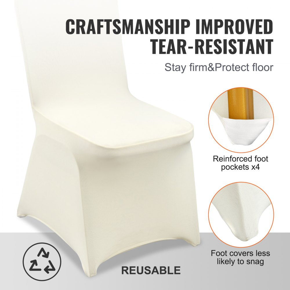 VEVOR Stretch Spandex Folding Chair Covers, Universal Fitted Chair Cover, Removable Washable Protective Slipcovers, for Wedding, Holiday, Banquet, Party, Celebration, Dining (100PCS Beige)