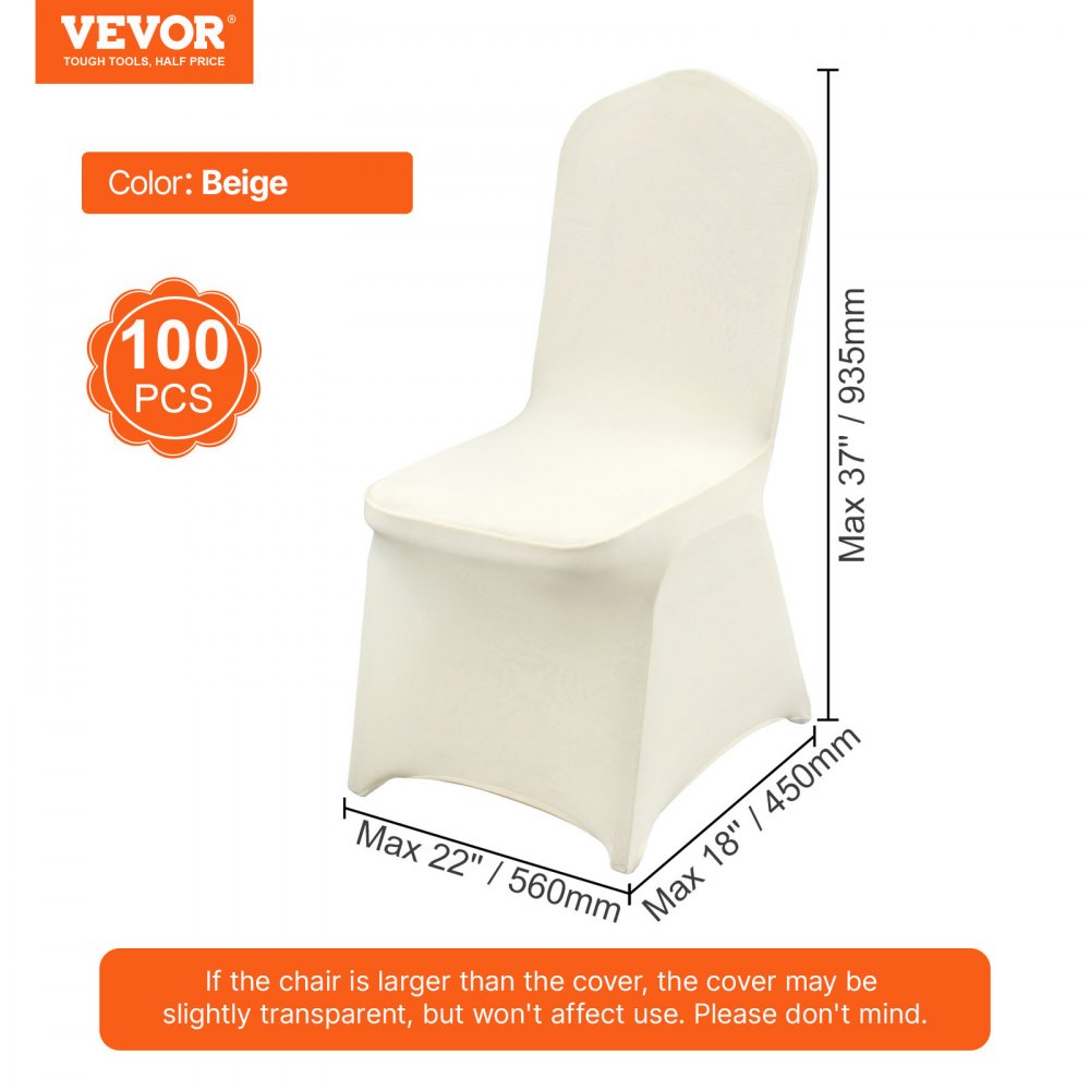 VEVOR Stretch Spandex Folding Chair Covers, Universal Fitted Chair Cover, Removable Washable Protective Slipcovers, for Wedding, Holiday, Banquet, Party, Celebration, Dining (100PCS Beige)