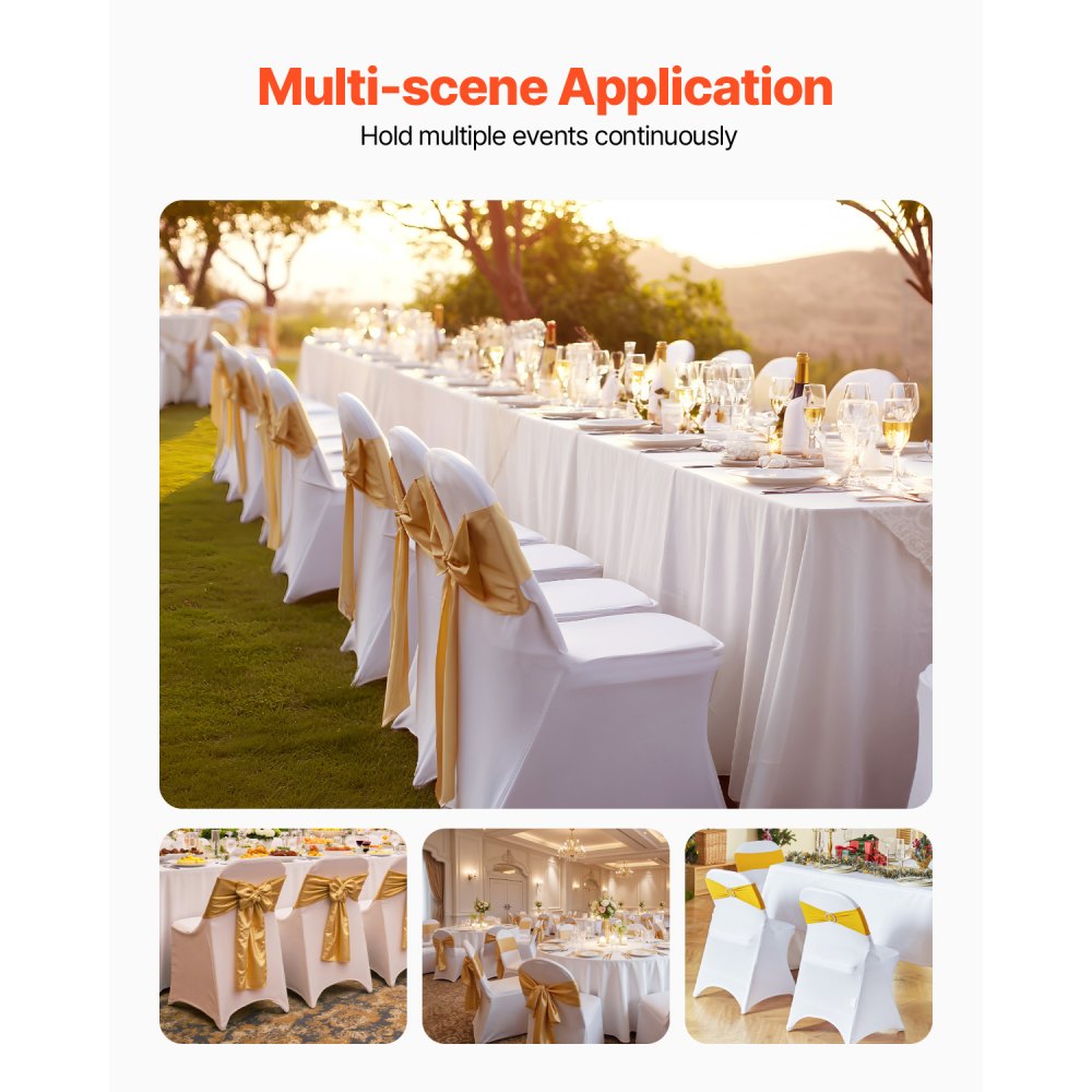 VEVOR Stretch Spandex Folding Chair Covers, Universal Fitted Chair Cover, Removable Washable Protective Slipcovers, for Wedding, Holiday, Banquet, Party, Celebration, Dining (12PCS White)