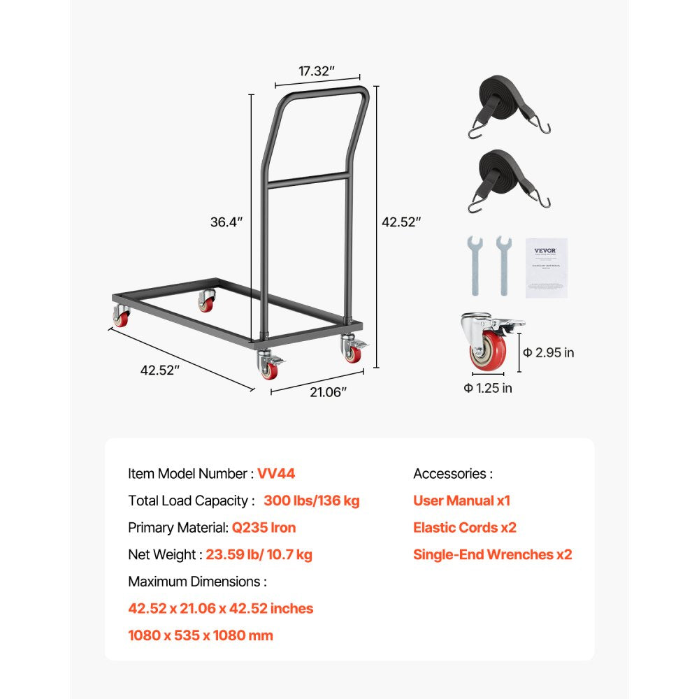 VEVOR Folding Chair Rack, 300 LBS Capacity, L-shape Vertical Placement Chair Cart for 25 Chairs, Heavy-duty Metal Chair Storage Dolly with Rubber Wheels, Multi-Function Chair Holder, Matte Black