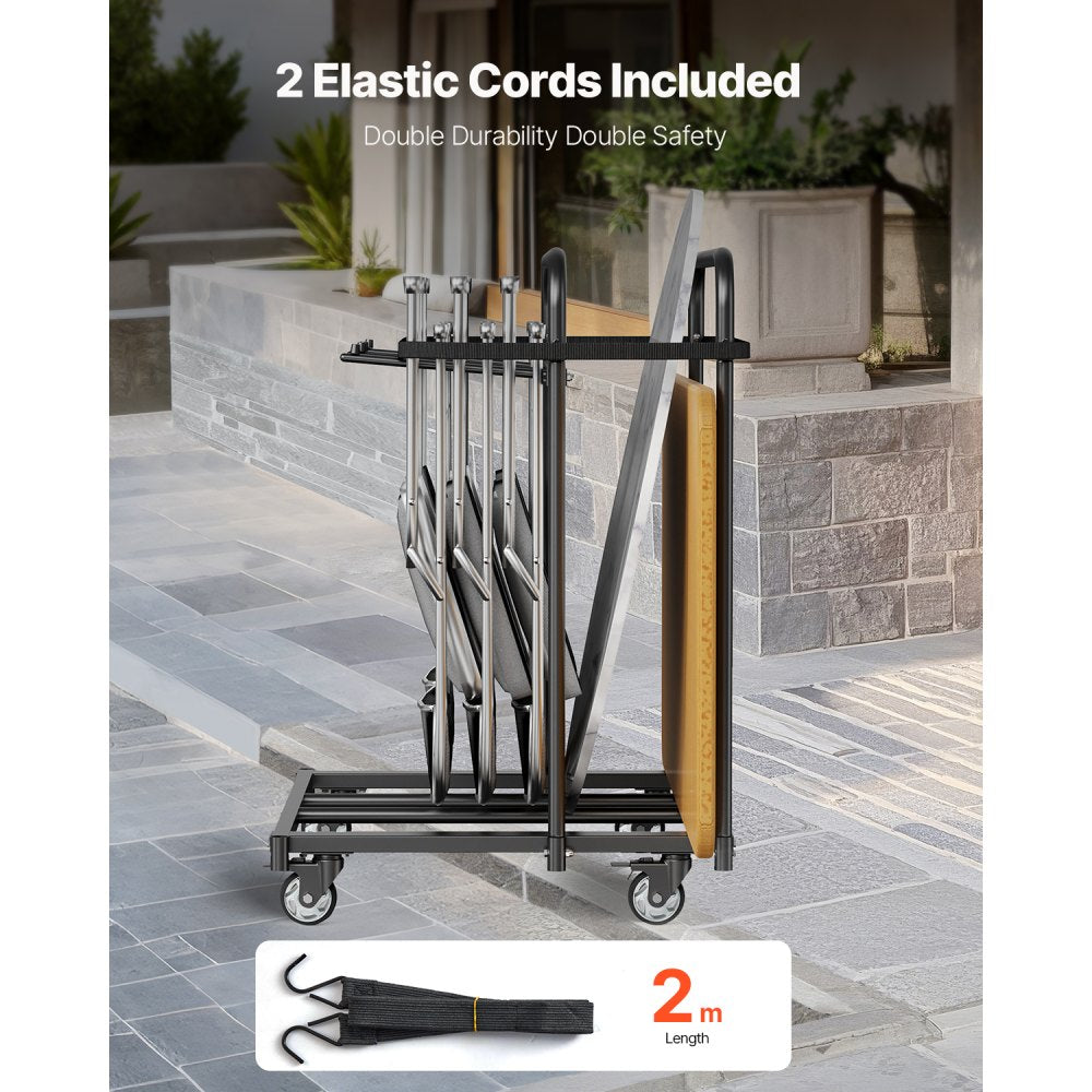 VEVOR Folding Chair Rack, 400 LBS Capacity, Heavy-duty Chair Cart for 5 Tables+14 Chairs, Chair Storage Dolly Chair Holder w/ Swivel Casters and Locking Wheels,for Party Event,Hotel, Matte Black