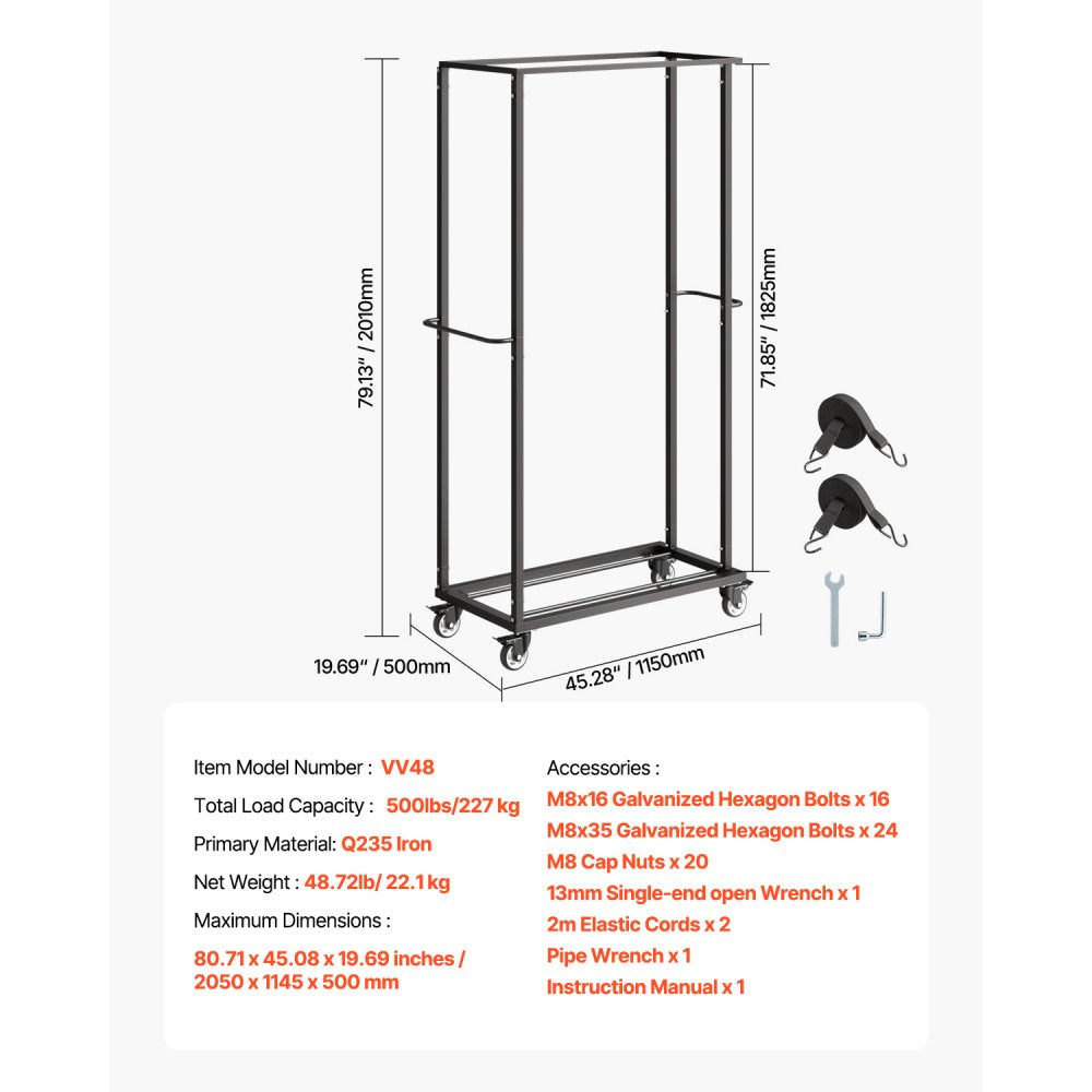 VEVOR Folding Chair Rack, 500 LBS Capacity, Heavy-duty Chair Cart for 60 Chairs, Metal Chair Storage Dolly Chair Holder with Swivel Casters and Locking Wheels, for Party Event,Hotel,Matte Black