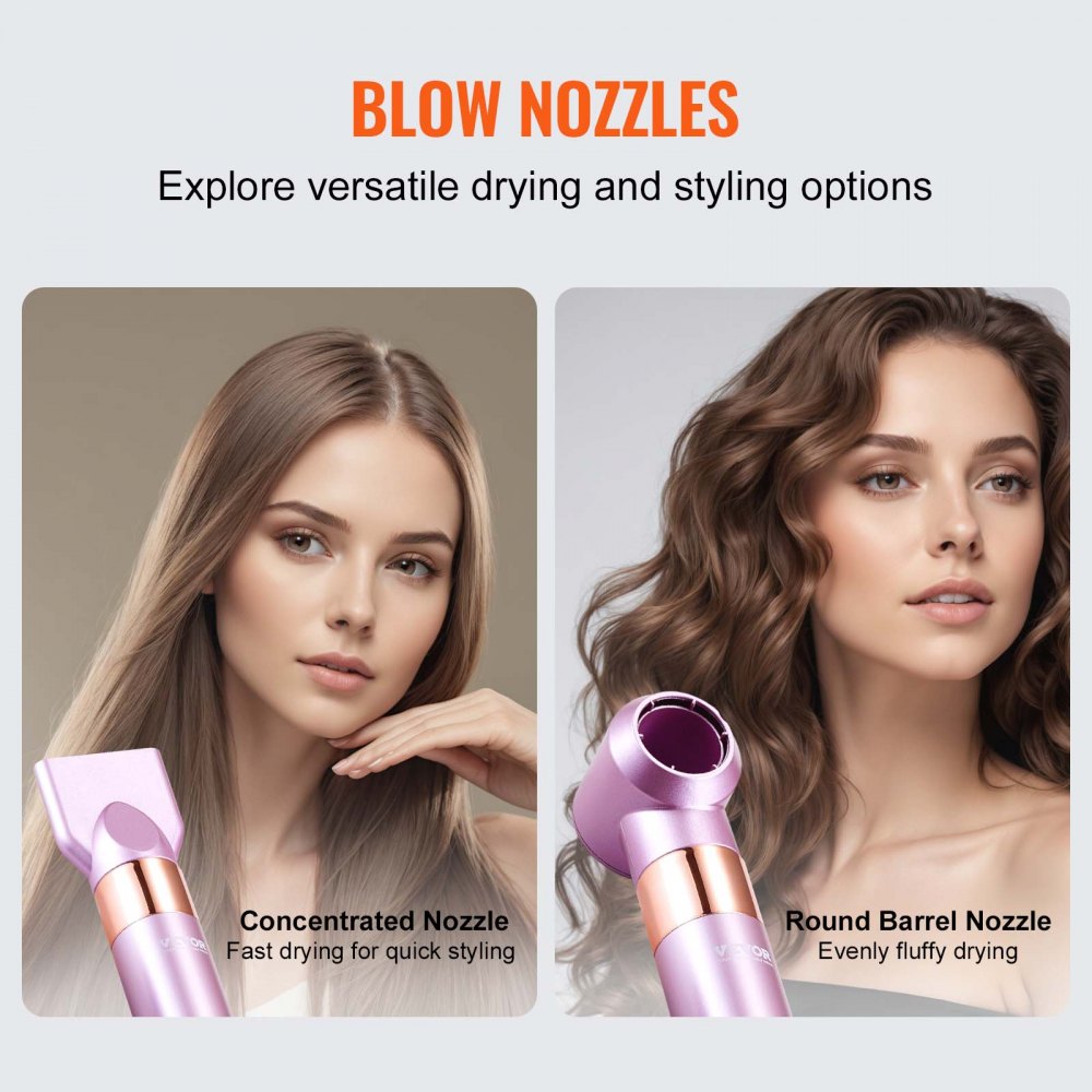 VEVOR Hair Styler and Dryer Brush, 6-in-1 Multi Air Styler, 110,000RPM High-Speed Ionic Blow Dryer Brush with Brushless Motor, 2 Auto-Wrap Curlers, 3 Brush & 2 Nozzles, Styling Tool for All Hair Type