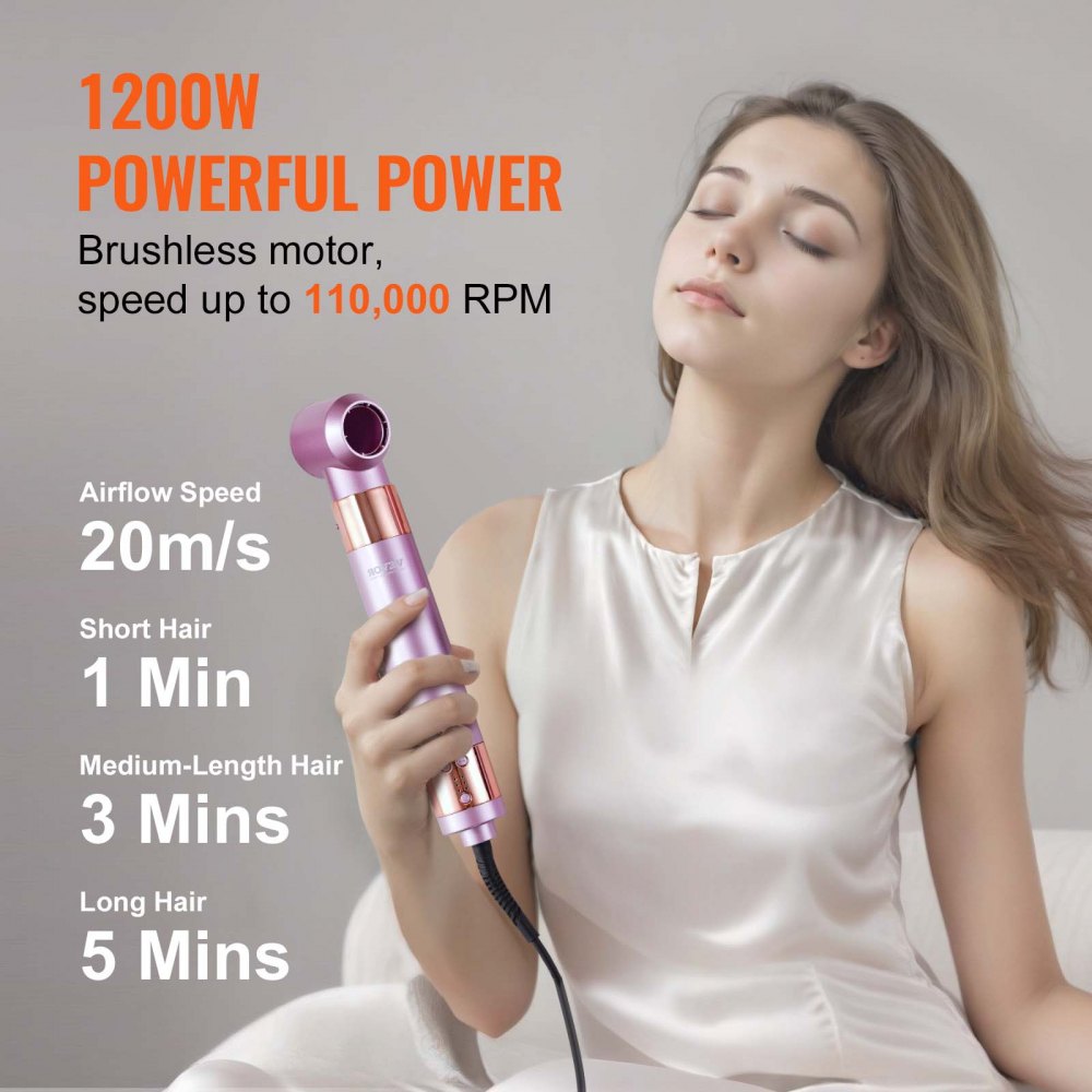 VEVOR Hair Styler and Dryer Brush, 6-in-1 Multi Air Styler, 110,000RPM High-Speed Ionic Blow Dryer Brush with Brushless Motor, 2 Auto-Wrap Curlers, 3 Brush & 2 Nozzles, Styling Tool for All Hair Type
