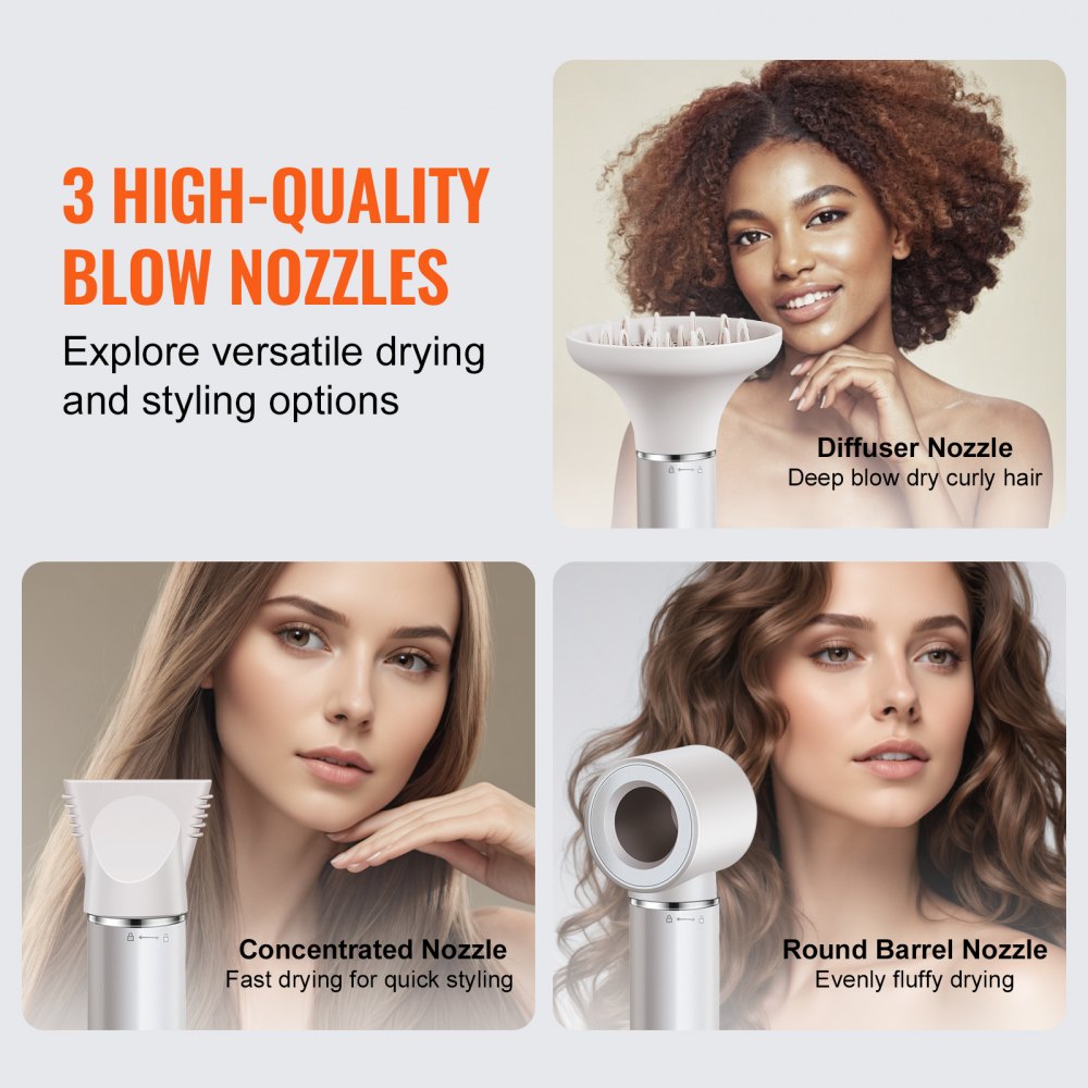 VEVOR Hair Styler Dryer Brush, 7-in-1 Professional Multi Styler, 110,000RPM High-Speed Hot Air Styler with Brushless Motor, 2 Auto-Wrap Curler, 3 Brushes & 3 Nozzle, 90° Folding Design for Fast Drying