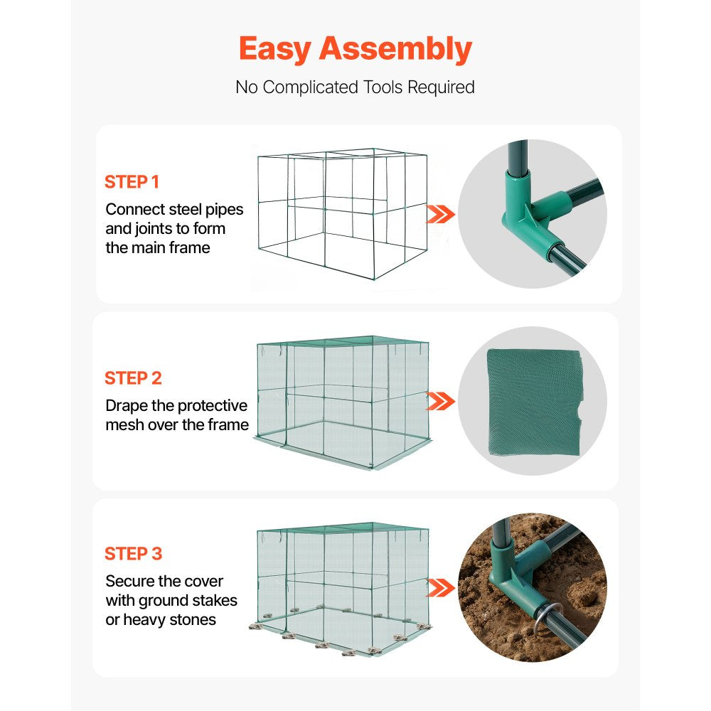 VEVOR Crop Cage, 9.5 x 6.36 x 6.36 ft Plant Protection Tent with Zippered Door, Wind-Resistant Tall Crop Cage, Easy to Install, Outdoor Raised Bed Cover, Tomato Plant Netting for Garden Patio Lawn