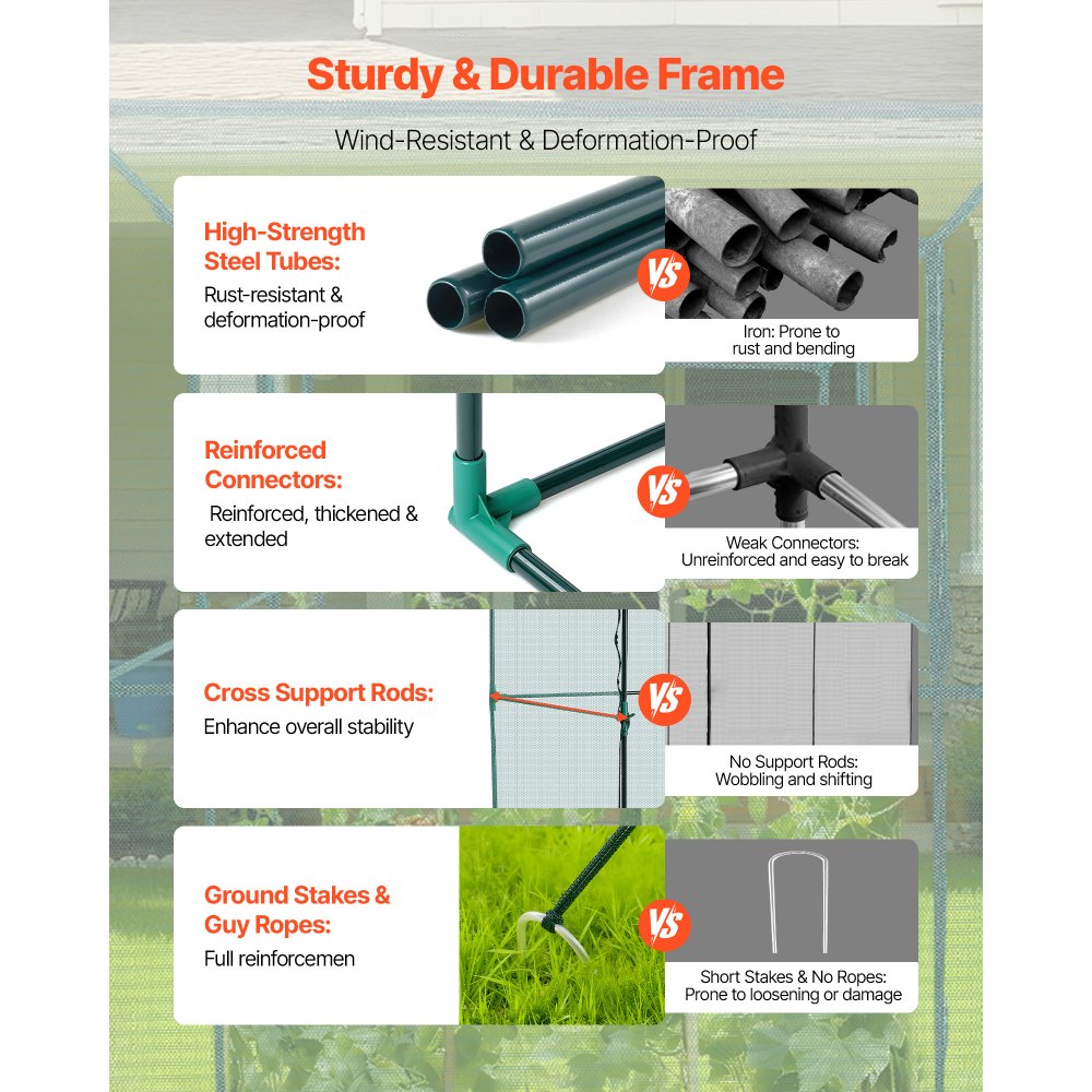 VEVOR Crop Cage, 11.6 x 3.9 x 6.3 ft Plant Protection Tent with Zippered Door, Wind-Resistant Tall Crop Cage, Easy to Install, Outdoor Raised Bed Cover, Tomato Plant Netting for Garden Patio Lawn