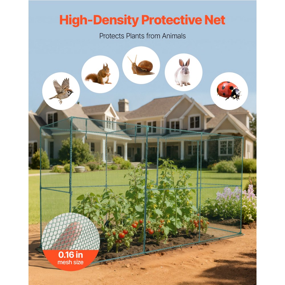 VEVOR Crop Cage, 11.6 x 3.9 x 6.3 ft Plant Protection Tent with Zippered Door, Wind-Resistant Tall Crop Cage, Easy to Install, Outdoor Raised Bed Cover, Tomato Plant Netting for Garden Patio Lawn