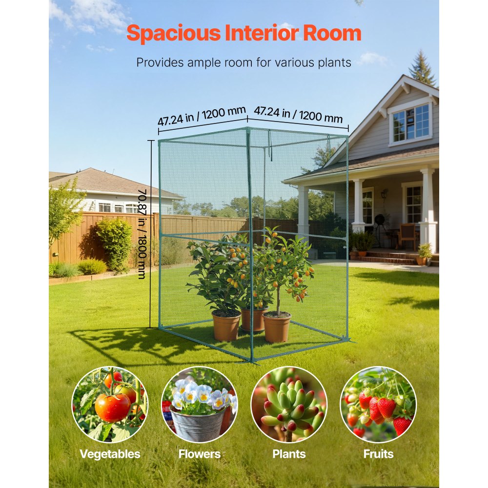VEVOR Crop Cage, 3.9 x 3.9 x 5.9 ft Plant Protection Tent with Zippered Door, Wind-Resistant Tall Crop Cage, Easy to Install, Outdoor Raised Bed Cover, Tomato Plant Netting for Garden Patio Lawn