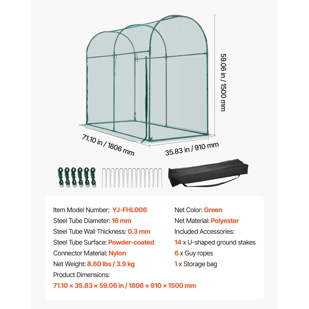 VEVOR Crop Cage, 5.9 x 2.98 x 4.9 ft Plant Protection Tent with Zippered Door, Wind-Resistant Tall Crop Cage, Easy to Install, Outdoor Raised Bed Cover with Frame, Plant Netting for Garden Patio Lawn