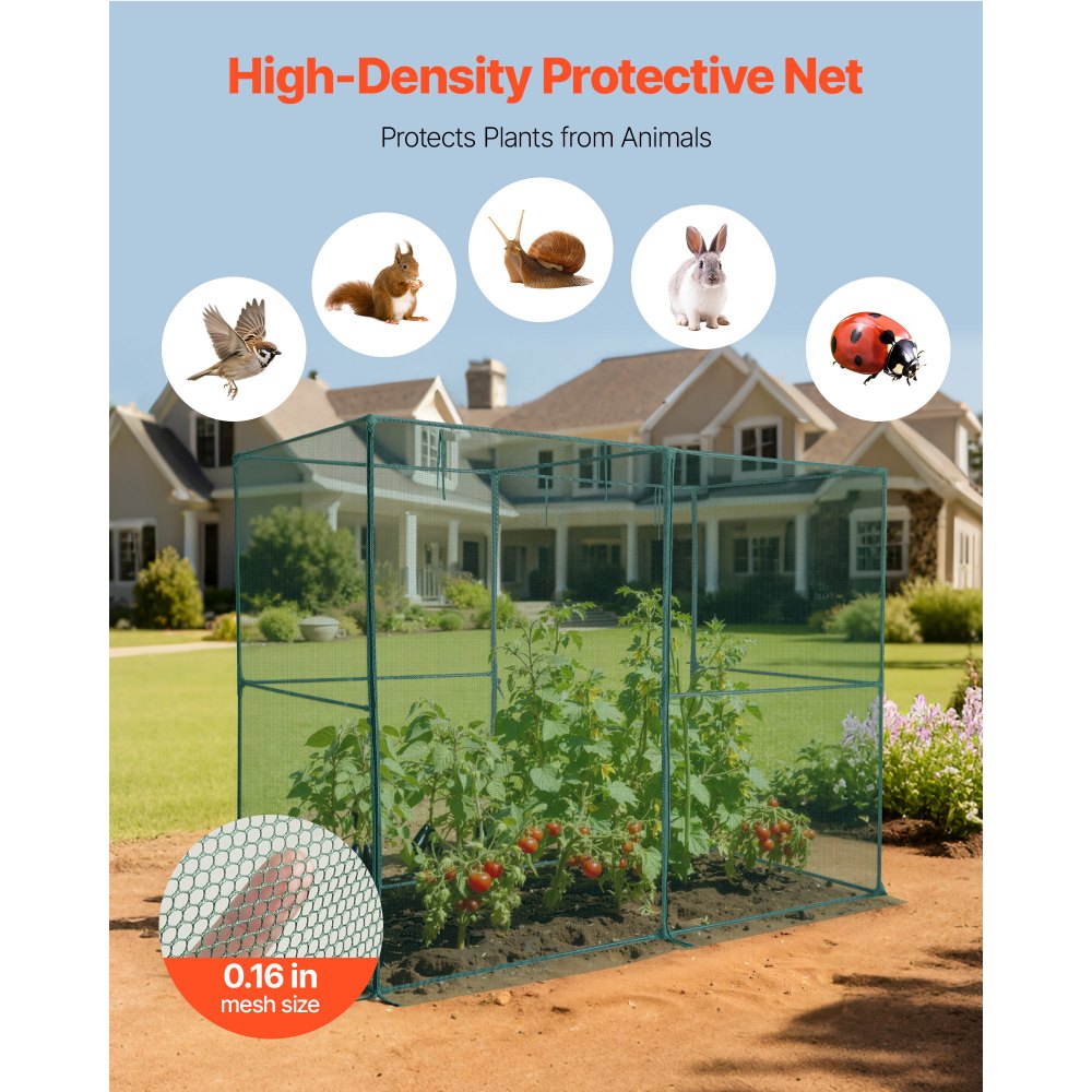 VEVOR Crop Cage, 7.8 x 3.9 x 5.9 ft Plant Protection Tent with Zippered Door, Wind-Resistant Tall Crop Cage, Easy to Install, Outdoor Raised Bed Cover, Tomato Plant Netting for Garden Patio Lawn