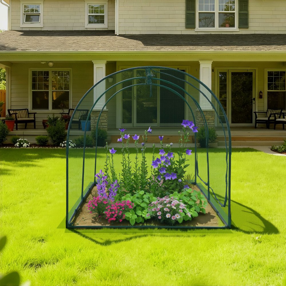 VEVOR Crop Cage, 8.1 x 3.9 x 3.9 ft Plant Protection Tent with Zippered Door, Wind-Resistant Tall Crop Cage, Easy to Install, Outdoor Raised Bed Cover with Frame, Plant Netting for Garden Patio Lawn