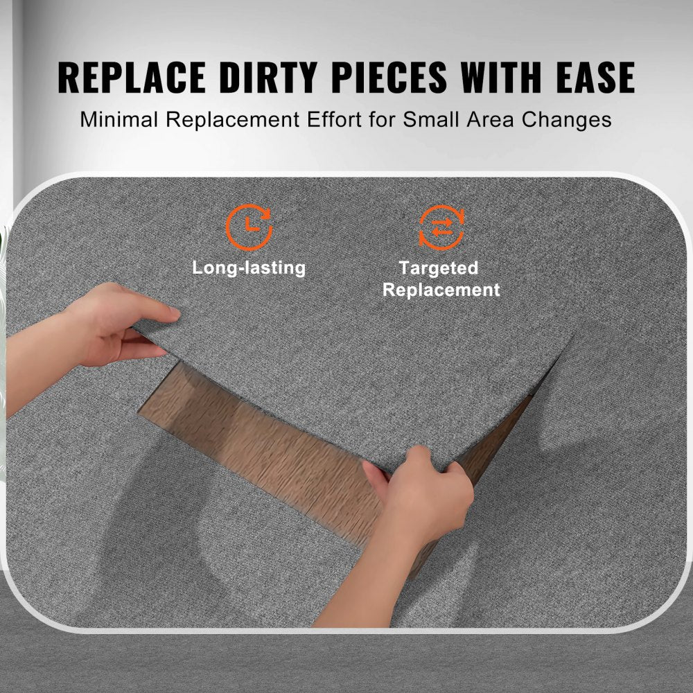 VEVOR Carpet Tiles Peel and Stick, 24” x 24” Squares Self Adhesive Carpet Floor Tile, Soft Padded Carpet Tiles, Easy Install DIY for Bedroom Living Room Indoor Outdoor (9Tiles, Light Gray)
