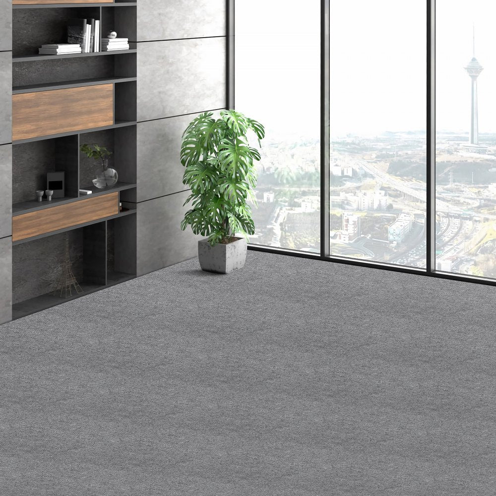 VEVOR Carpet Tiles Peel and Stick, 24” x 24” Squares Self Adhesive Carpet Floor Tile, Soft Padded Carpet Tiles, Easy Install DIY for Bedroom Living Room Indoor Outdoor (9Tiles, Light Gray)