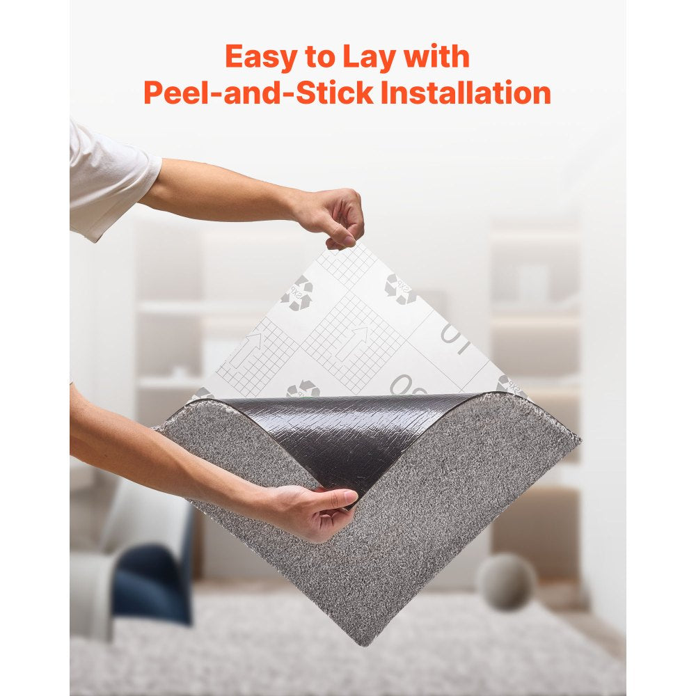 VEVOR Carpet Tiles 18x18 inch, 10 Pack Carpet Square Rug Detachable & Damage-free, Self Adhesive Home Floor Soft Plush Padded for 22.5sq.ft Coverage, Easy DIY for Living Room & Bedroom, Dark Brown