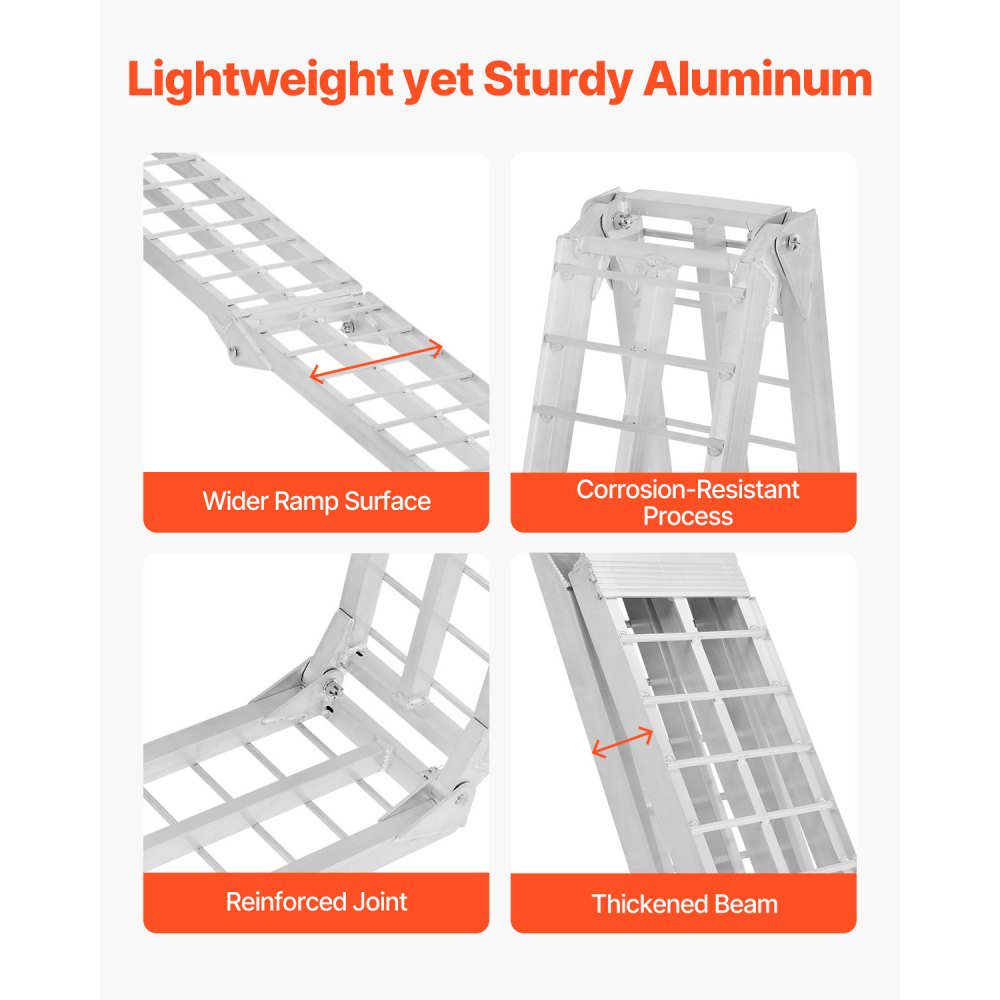 VEVOR Aluminum Ramps, 600 lbs, 1Pcs Heavy-duty Ramps with Wider Ramp Surface, Universal Stable Loading Ramp with Handles, Fit for Motorcycle, Electric Bicycle, Bicycle, etc.