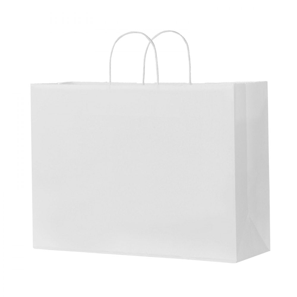 VEVOR Kraft Paper Bags with Handles, 100Pcs 16 x 6 x 12 in, Large Paper Grocery Bags, Reusable & Recycled Take-Out Sacks, Plain Party Bag Bulk for Birthday, Wedding, Business, Goody, White