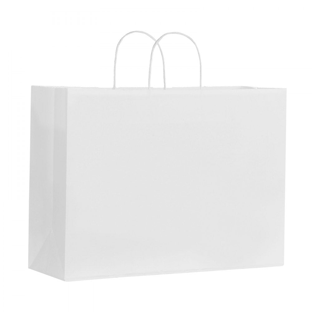 VEVOR Kraft Paper Bags with Handles, 100Pcs 16 x 6 x 12 in, Large Paper Grocery Bags, Reusable & Recycled Take-Out Sacks, Plain Party Bag Bulk for Birthday, Wedding, Business, Goody, White