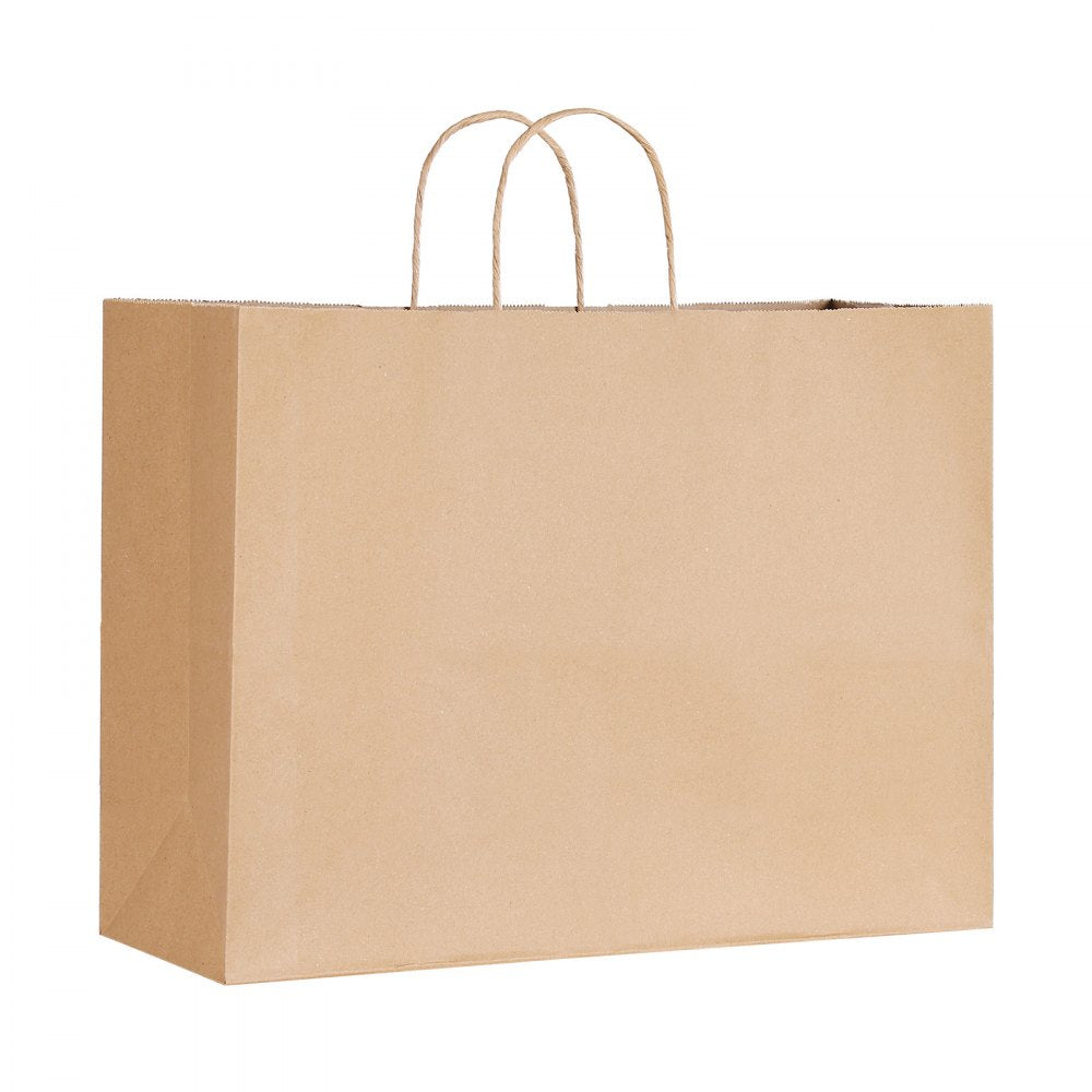 VEVOR Kraft Paper Bags with Handles, 100Pcs 16 x 6 x 12 in, Large Paper Grocery Bags, Reusable & Recycled Take-Out Sacks, Plain Party Bag Bulk for Birthday, Wedding, Business, Goody, Brown