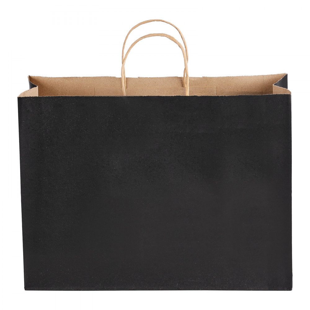 VEVOR Kraft Paper Bags with Handles, 100Pcs 16 x 6 x 12 in, Large Paper Grocery Bags, Reusable & 100% Recycled Take-Out Sacks, Plain Party Bag Bulk for Birthday, Wedding, Business, Goody, Black