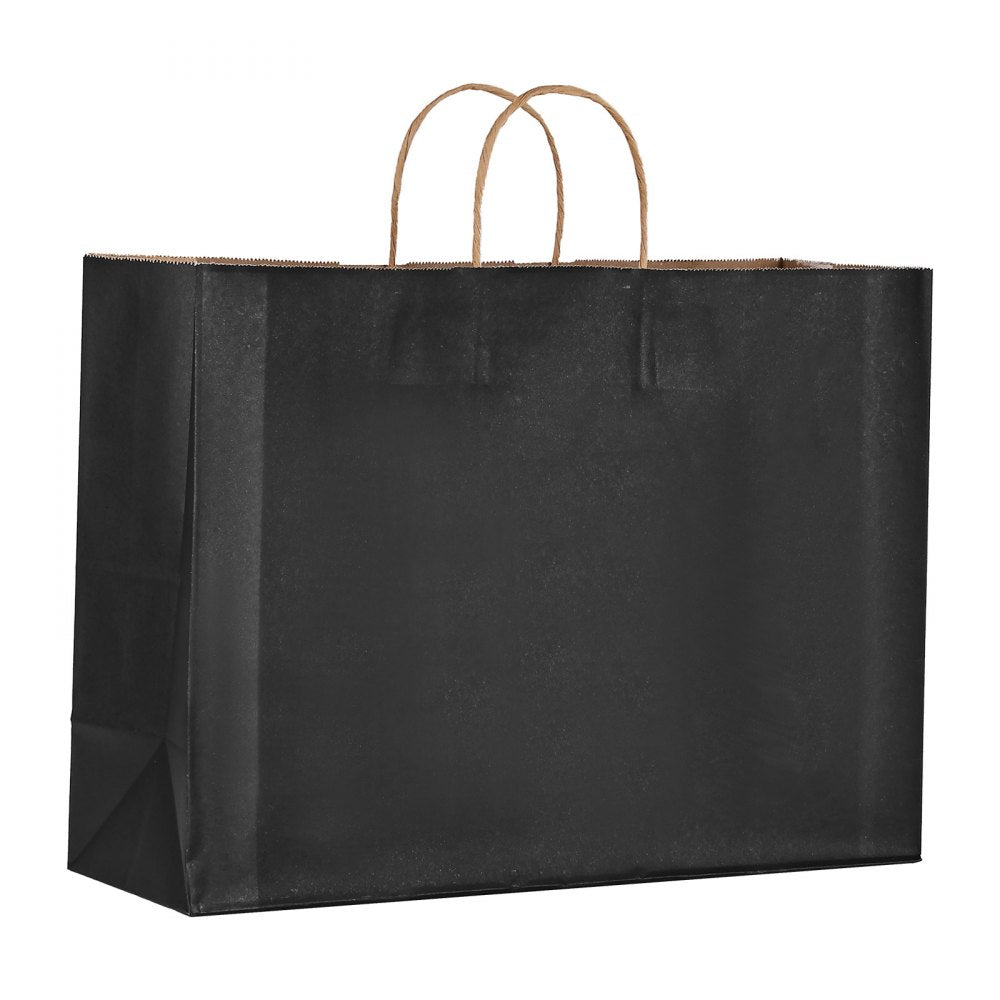 VEVOR Kraft Paper Bags with Handles, 50Pcs 16 x 6 x 12 in, Large Paper Grocery Bags, Reusable & Recycled Take-Out Sacks, Plain Party Bag Bulk for Birthday, Wedding, Business, Goody, Black