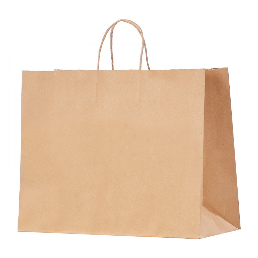 VEVOR Kraft Paper Bags with Handles, 50Pcs 16 x 6 x 12 in, Large Paper Grocery Bags, Reusable & Recycled Brown Take-Out Sacks, Plain Party Bag Bulk for Birthday, Wedding, Business, Goody, Craft