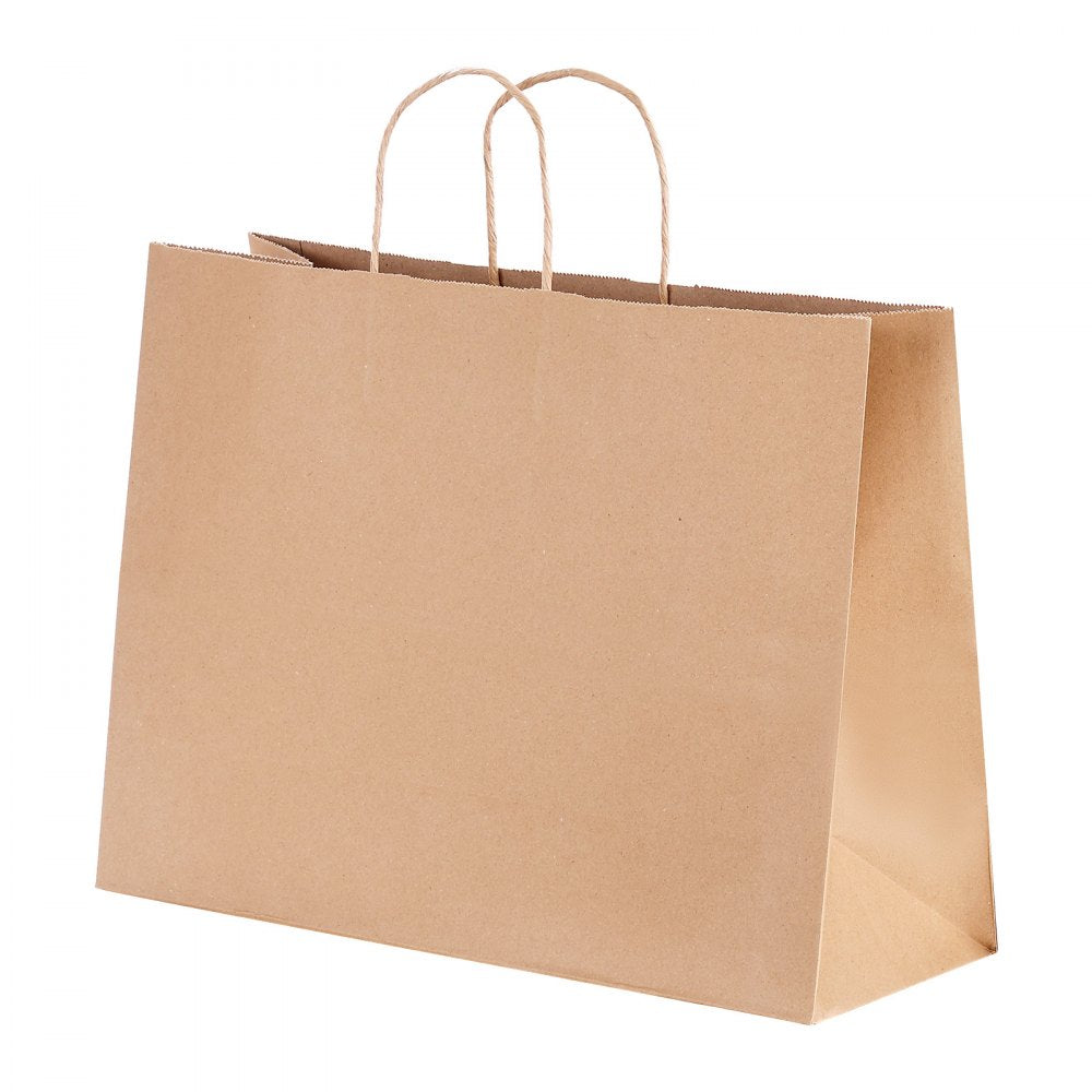 VEVOR Kraft Paper Bags with Handles, 50Pcs 16 x 6 x 12 in, Large Paper Grocery Bags, Reusable & Recycled Brown Take-Out Sacks, Plain Party Bag Bulk for Birthday, Wedding, Business, Goody, Craft