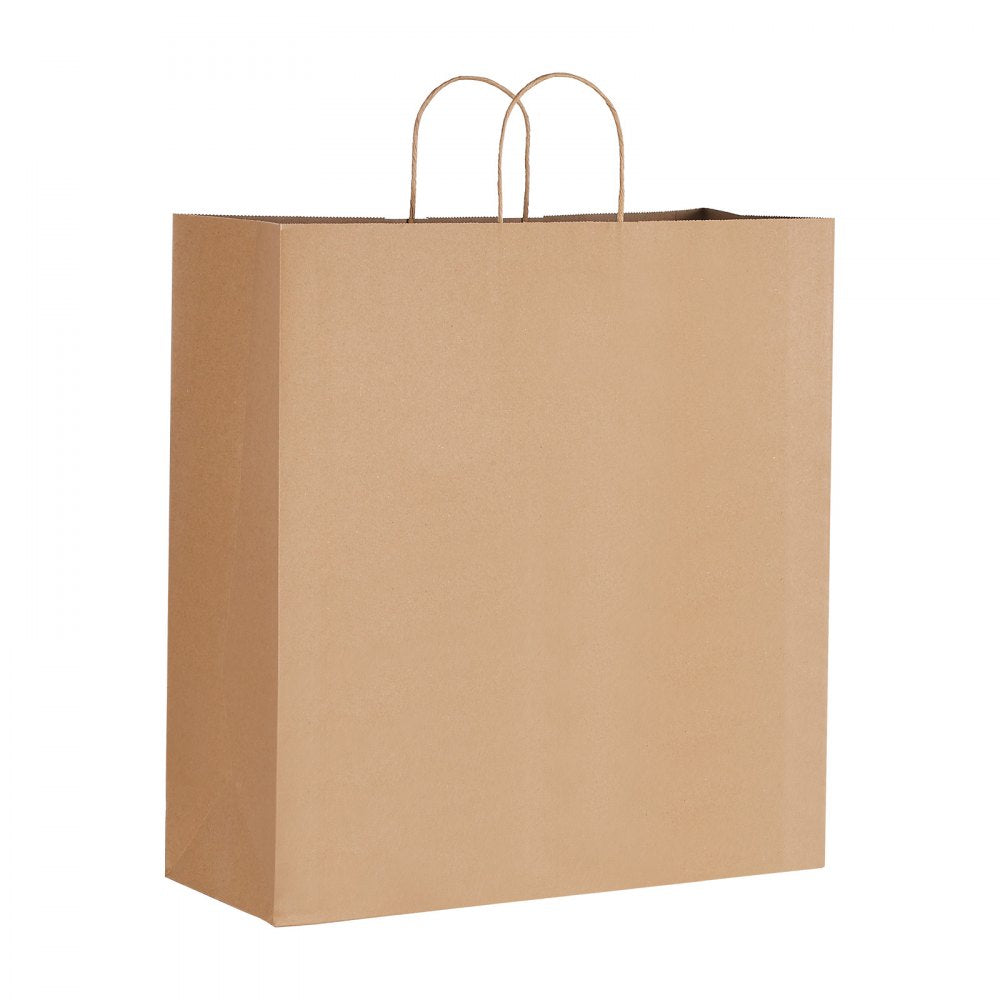 VEVOR Kraft Paper Bags with Handles, 100Pcs 18 x 7 x 19 in, Large Paper Grocery Bags, Reusable & 100% Recycled Take-Out Sacks, Plain Party Bag Bulk for Birthday, Wedding, Business, Goody, Brown