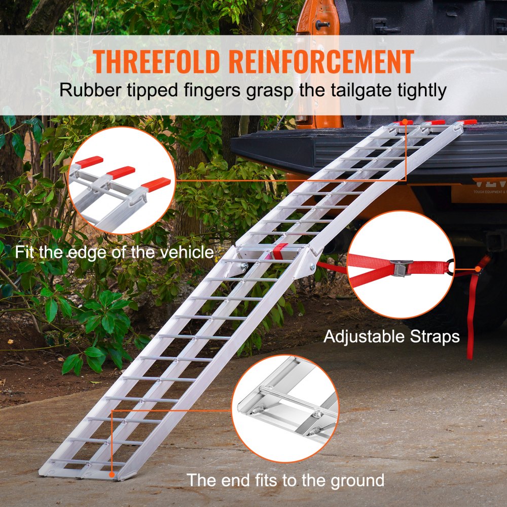 VEVOR Motorcycle Ramp, 750lbs Folding Loading Ramp for Pickup Trucks Bed, Trailers Ramp with Load Straps for Motorcycle, Dirt Bike, UTV, Lawn Mower, Truck, Snowblower, Cargo Trailer, 89"L x 12"W,1Pc