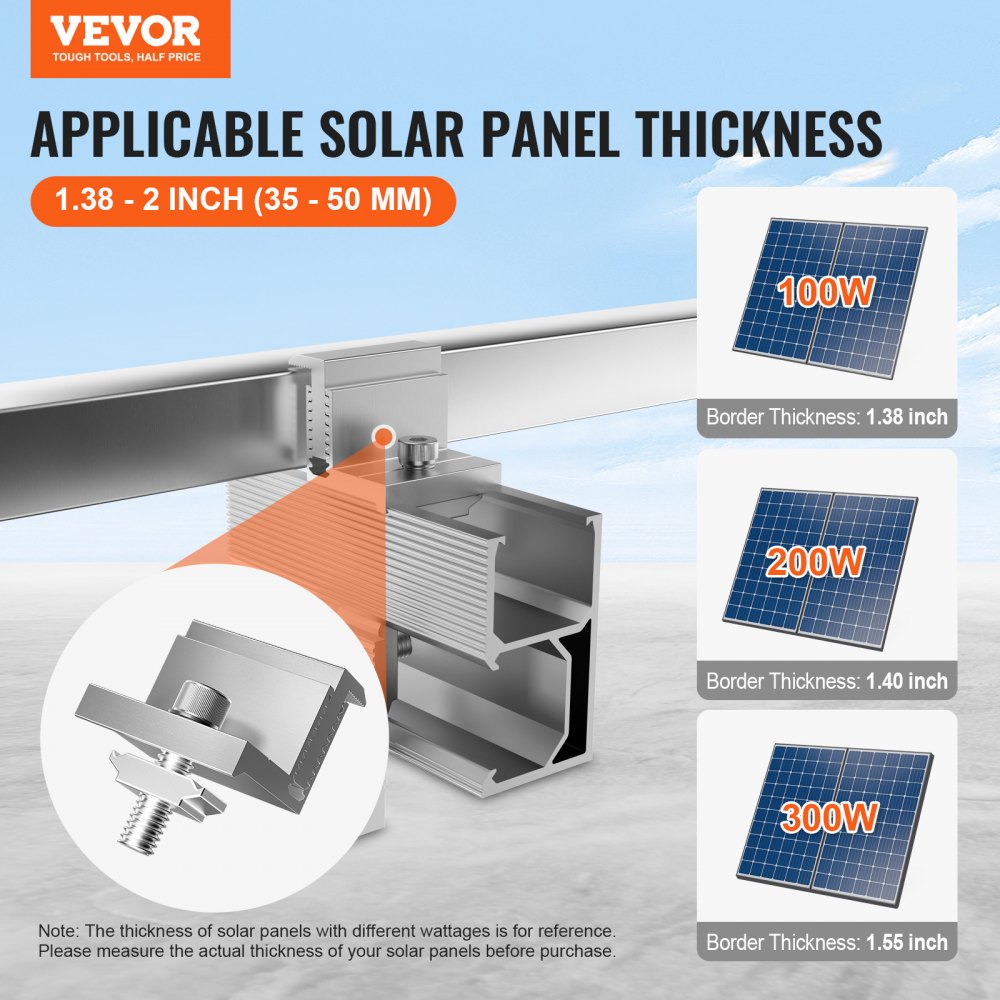 VEVOR Solar Panel Z Mounting Brackets, 35-50mm Adjustable Solar Panel End Clamps, Lightweight Anodized Aluminum Solar Panel Mount Z Brackets for RVs, Campers, Boats, Walls, Roof (40 PCS)