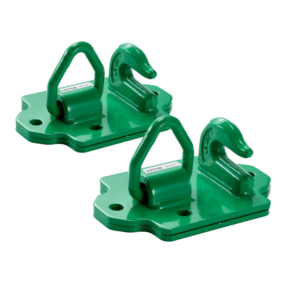 VEVOR 3/8" Tractor Bucket Hooks with Tie Down Ring, Grade 70 Forged Steel 2 Pack Bolt-On Grab Hook with Back Plates Compatible for Tractor Bucket RV UTV Truck Maximum Break Strength 15,000 lbs, Green