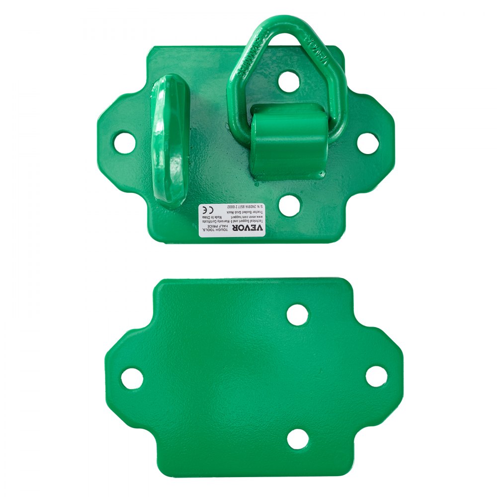 VEVOR 3/8" Tractor Bucket Hooks with Tie Down Ring, Grade 70 Forged Steel 2 Pack Bolt-On Grab Hook with Back Plates Compatible for Tractor Bucket RV UTV Truck Maximum Break Strength 15,000 lbs, Green