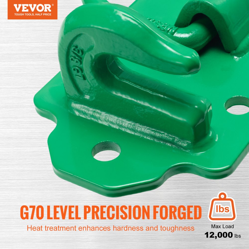VEVOR 3/8" Tractor Bucket Hooks with Tie Down Ring, Grade 70 Forged Steel 2 Pack Bolt-On Grab Hook with Back Plates Work Well for Tractor Bucket RV UTV Truck Maximum Break Strength 15,000 lbs, Green