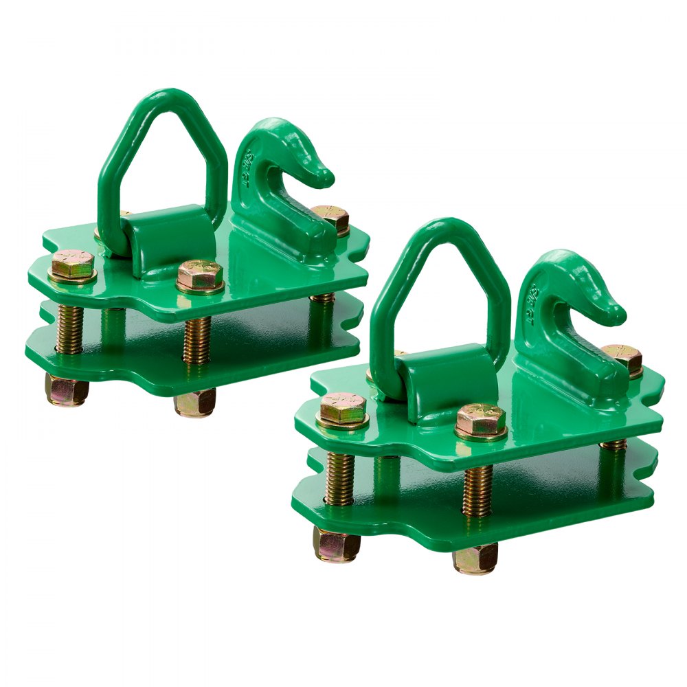 VEVOR 3/8" Tractor Bucket Hooks with Tie Down Ring, Grade 70 Forged Steel 2 Pack Bolt-On Grab Hook with Back Plates Work Well for Tractor Bucket RV UTV Truck Maximum Break Strength 15,000 lbs, Green