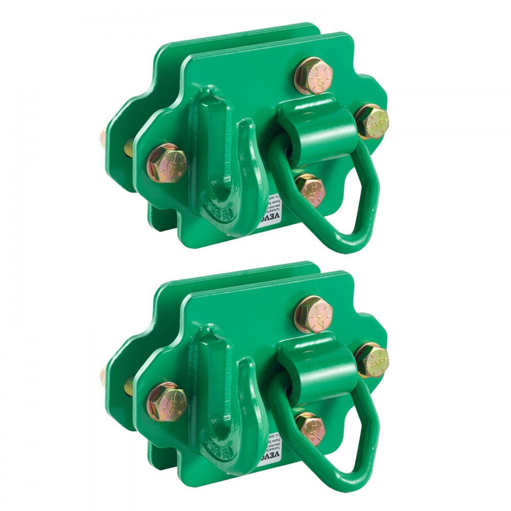 VEVOR 3/8" Tractor Bucket Hooks with Tie Down Ring, Grade 70 Forged Steel 2 Pack Bolt-On Grab Hook with Back Plates Work Well for Tractor Bucket RV UTV Truck Maximum Break Strength 15,000 lbs, Green