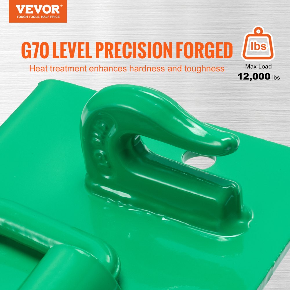 VEVOR 5/16" Tractor Bucket Hook with Tie Down Ring, Grade 70 Forged Steel 2 Pack Bolt-On Grab Hook with Back Plate Compatible for Tractor Bucket RV UTV Truck, Maximum Break Strength 12,000 lbs, Green