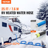 VEVOR 25ft Heated Water Hose for RV, Heated Drinking Water Hose with Corrugated Cover Antifreeze to -45°F, Automatic Self-regulating, 5/8" I.D. with 3/4" GHT Adapter, Lead and BPA Free