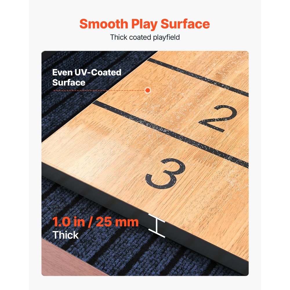 VEVOR 12 ft Shuffleboard Table, 2 in 1 Shuffleboard and Bowling Combo Set, Shuffle Board with Rustic Wood Finish, Scratch-Resistant Playfield, 8 Pucks, Bowling Set, Wax, Brush, for Family Game Room