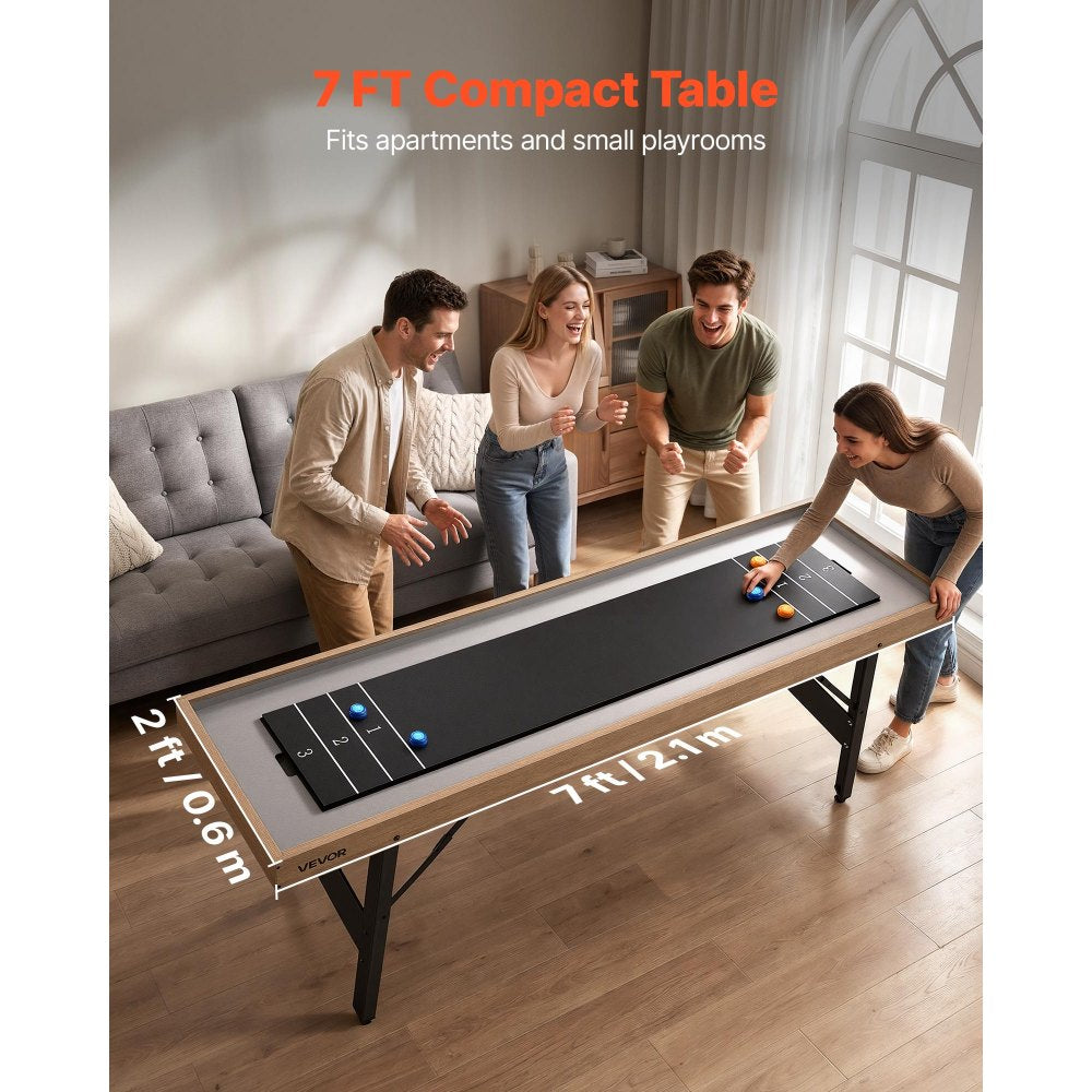 VEVOR 7 ft Shuffleboard Table, 2 in 1 Shuffleboard and Tabletop Curling Combo Game, Compact Shuffle Board with Smooth Surface, Folding Legs, 8 Pucks, Easy to Disassemble and Move, for Family Game Room