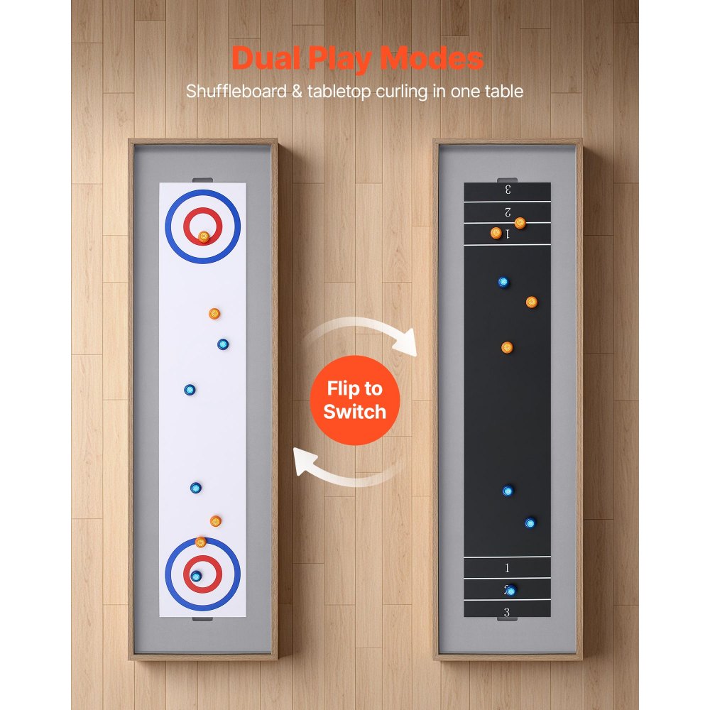 VEVOR 7 ft Shuffleboard Table, 2 in 1 Shuffleboard and Tabletop Curling Combo Game, Compact Shuffle Board with Smooth Surface, Folding Legs, 8 Pucks, Easy to Disassemble and Move, for Family Game Room