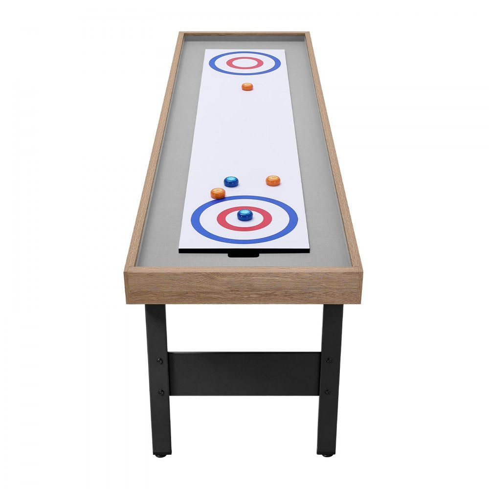 VEVOR 7 ft Shuffleboard Table, 2 in 1 Shuffleboard and Tabletop Curling Combo Game, Compact Shuffle Board with Smooth Surface, Folding Legs, 8 Pucks, Easy to Disassemble and Move, for Family Game Room