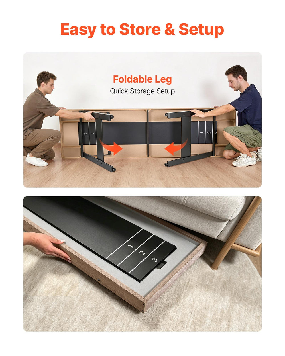 VEVOR 7 ft Shuffleboard Table, 2 in 1 Shuffleboard and Tabletop Curling Combo Game, Compact Shuffle Board with Smooth Surface, Folding Legs, 8 Pucks, Easy to Disassemble and Move, for Family Game Room