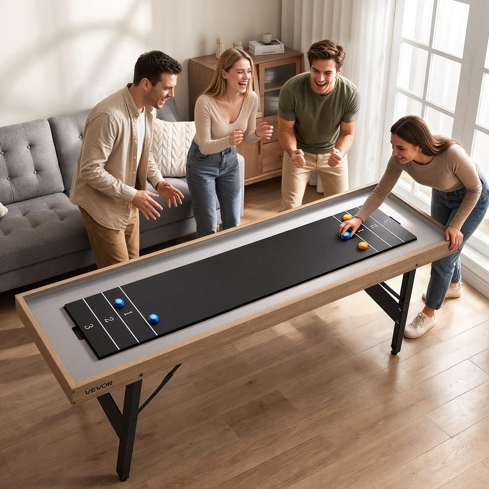VEVOR 7 ft Shuffleboard Table, 2 in 1 Shuffleboard and Tabletop Curling Combo Game, Compact Shuffle Board with Smooth Surface, Folding Legs, 8 Pucks, Easy to Disassemble and Move, for Family Game Room