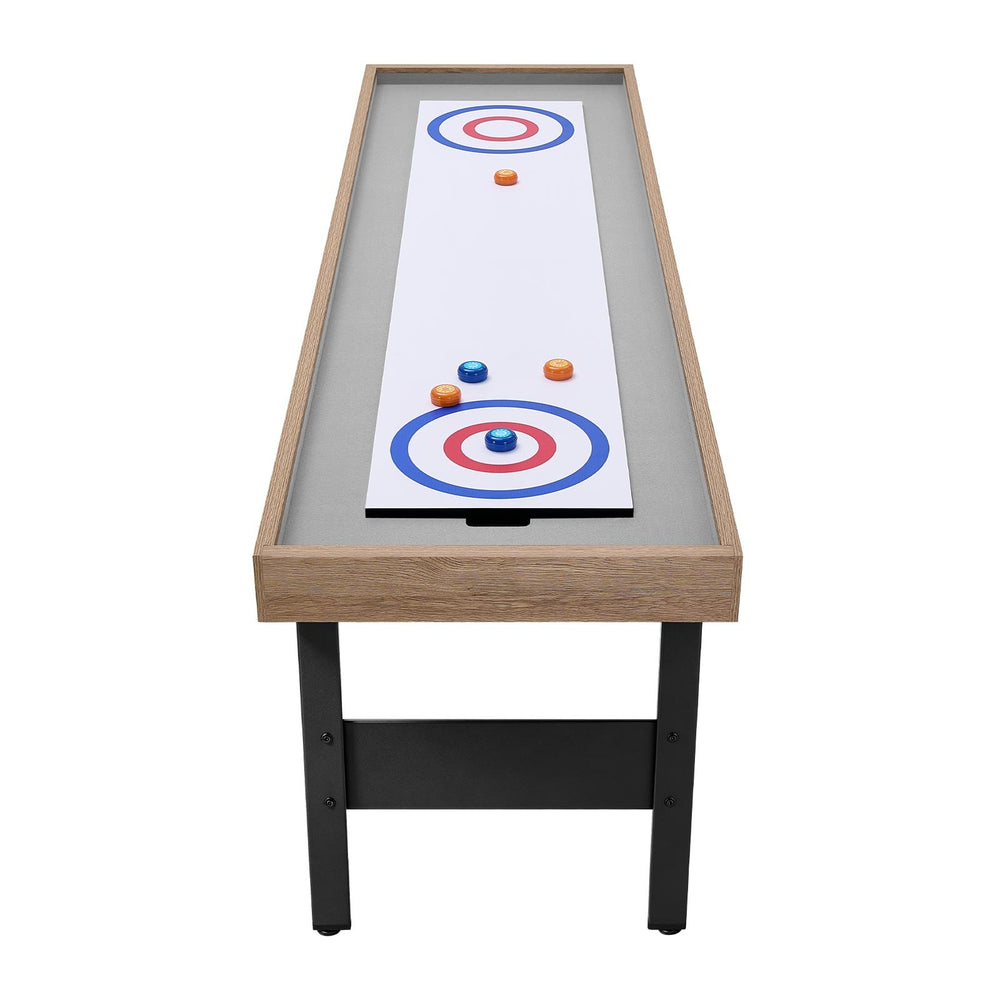 VEVOR 7 ft Shuffleboard Table, 2 in 1 Shuffleboard and Tabletop Curling Combo Game, Compact Shuffle Board with Smooth Surface, Folding Legs, 8 Pucks, Easy to Disassemble and Move, for Family Game Room