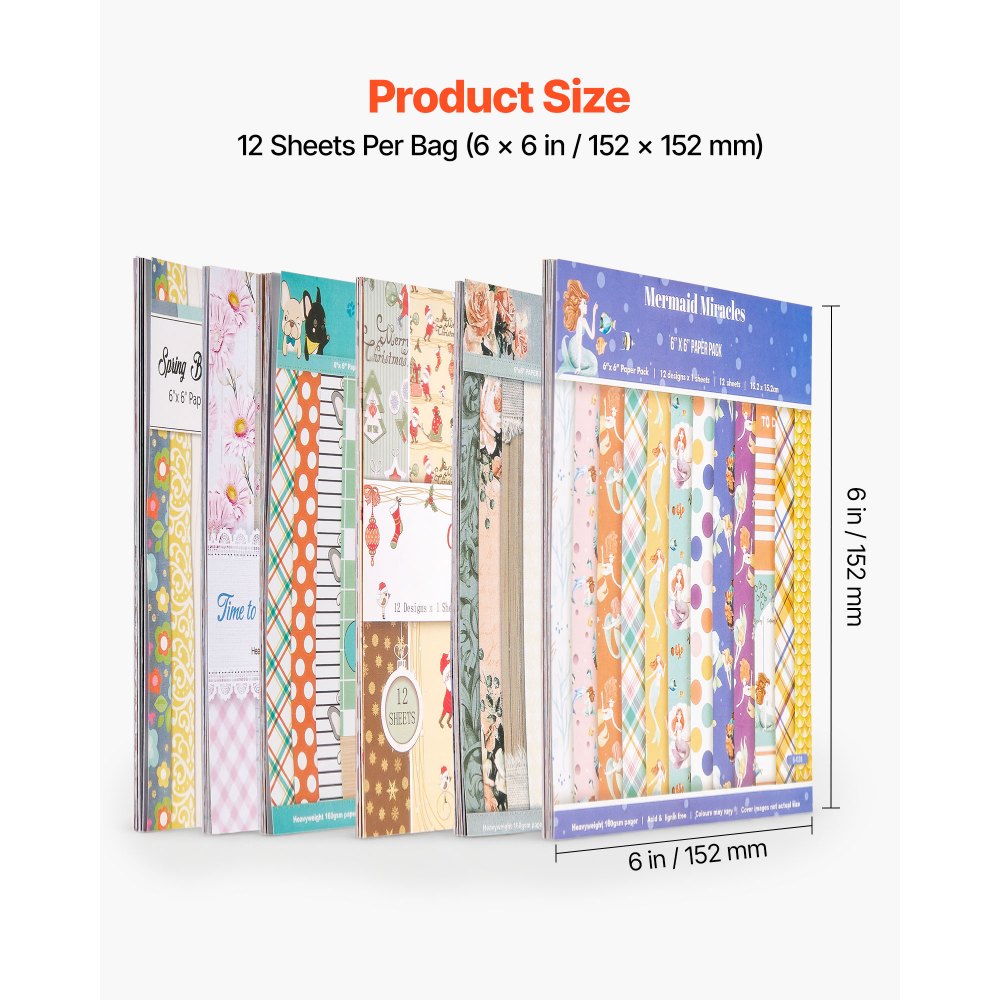 VEVOR Scrapbook Paper, 72 Sheets, 6 x 6 in Mixed Special Paper for VEVOR Die Cutting and Embossing Machine, Vibrant Color, Patterned Design for Decorations, Scrapbooking, Card Making, and DIY Crafting