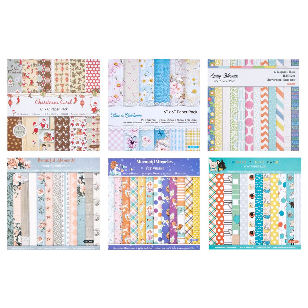 VEVOR Scrapbook Paper, 72 Sheets, 6 x 6 in Mixed Special Paper for VEVOR Die Cutting and Embossing Machine, Vibrant Color, Patterned Design for Decorations, Scrapbooking, Card Making, and DIY Crafting