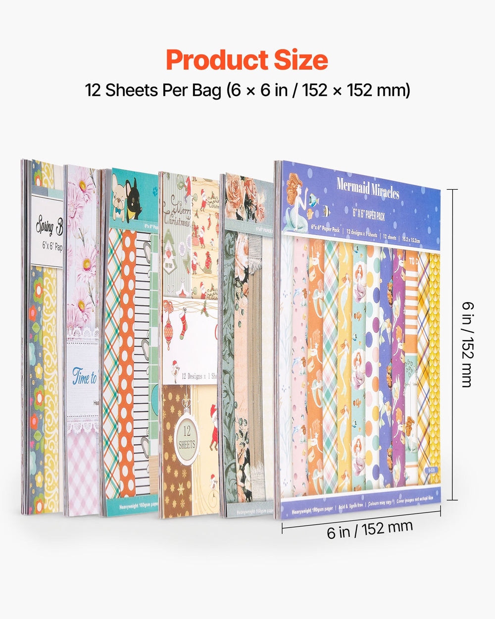 VEVOR Scrapbook Paper, 72 Sheets, 6 x 6 in Mixed Special Paper for VEVOR Die Cutting and Embossing Machine, Vibrant Color, Patterned Design for Decorations, Scrapbooking, Card Making, and DIY Crafting